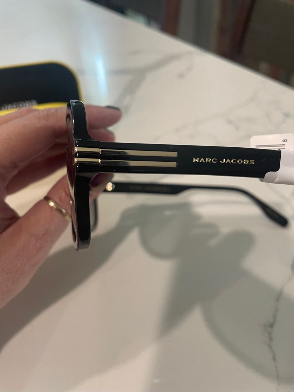 Marc Jacobs Black and Gold Square Aviator Sunglasses - Picture 7 of 9
